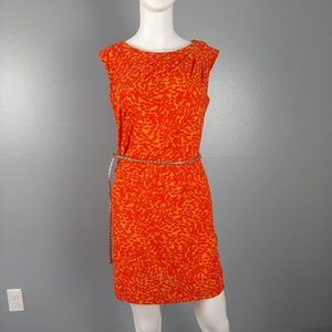 Guess Womens Sheath Dress Size 2 Orange Pink Print Braided Gold Belt Stretch